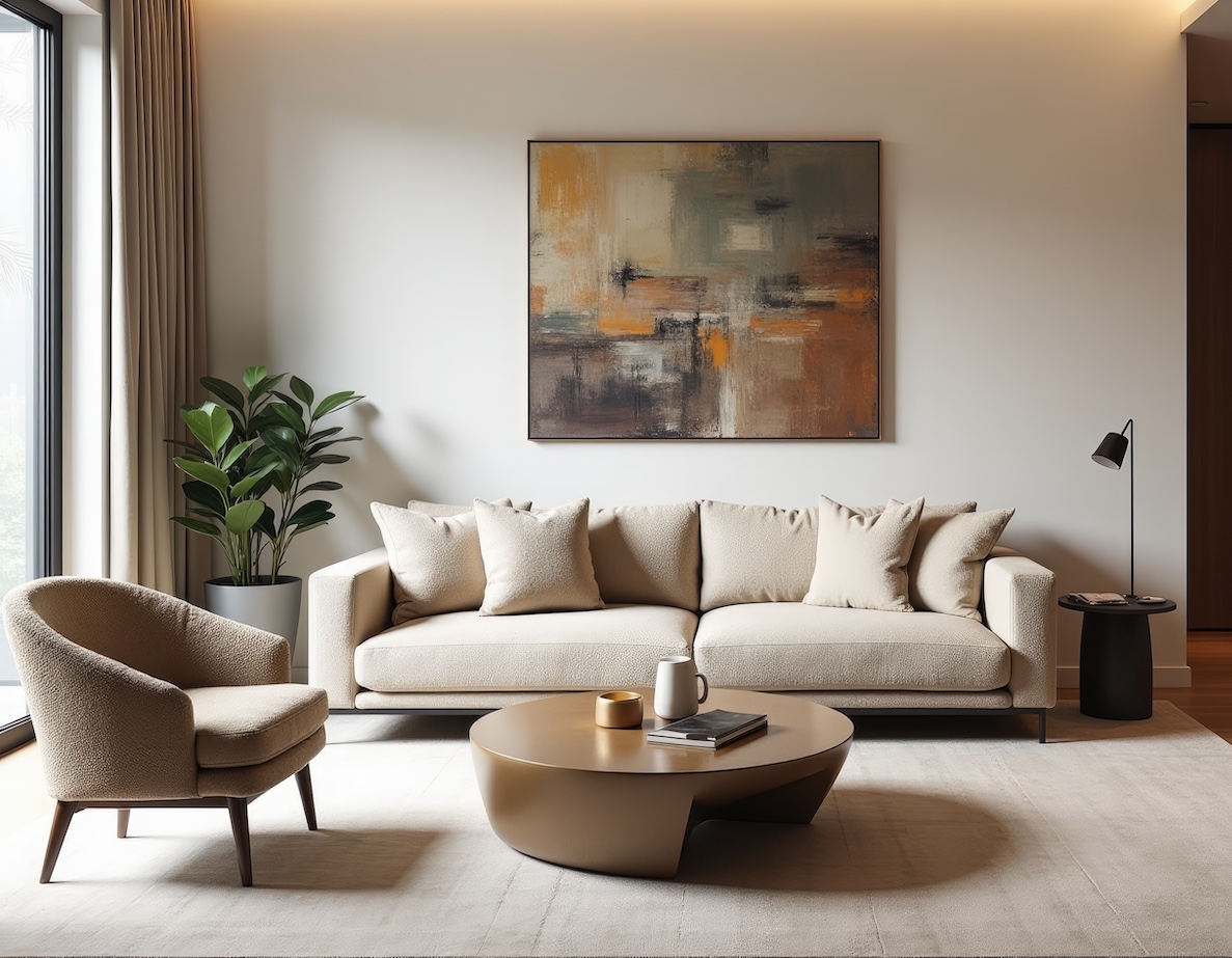 Minimalist, japandi style interior design of modern living room